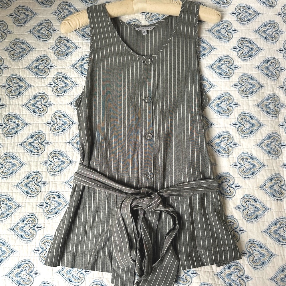 Naked Zebra Button Down Sleeveless Top w/ Long Waist Tie • NWOT